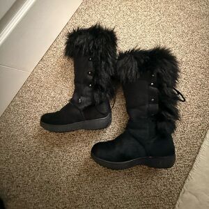Women's Oscar Sport Black Fur Boots Wool Size 9 / 40 Made in Italy